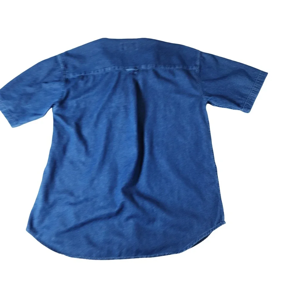Sun River‎ Mens Blue Denim Bass Fish Embroidered Short Sleeve Shirt Medium